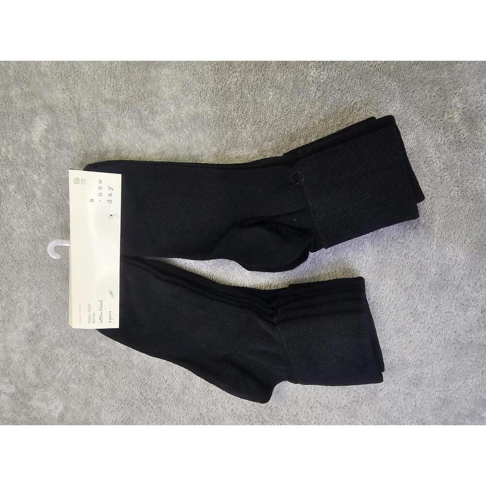 New A New Day Womens Turn Cuffs Cotton Blend Socks 6 Pair Black Size 4-10
